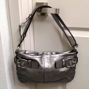 Coach East West Shoulder & Crossbody Bag silver gunmetal grey front buckles